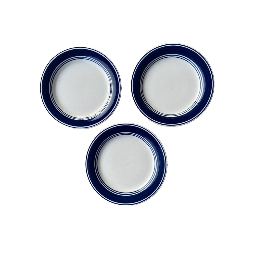 Mainstays White Banded Cobalt Blue Salad Plates 7.25” Set of 3 Stoneware